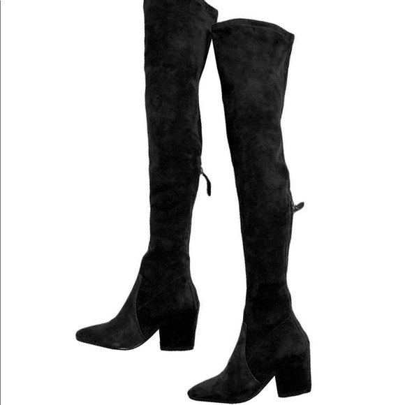 OVER THE KNEE BOOTS Heeled black suede leather OTK booties - Picture 2 of 6
